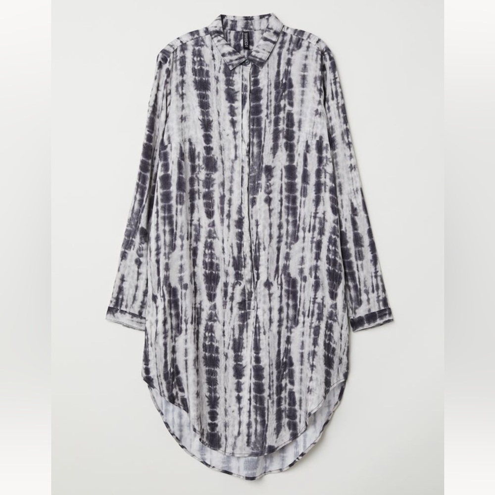 H&M Black & Grey Tie Dye Tunic/Shirt Dress Boho Bohemian Festival Women’s Size 4
